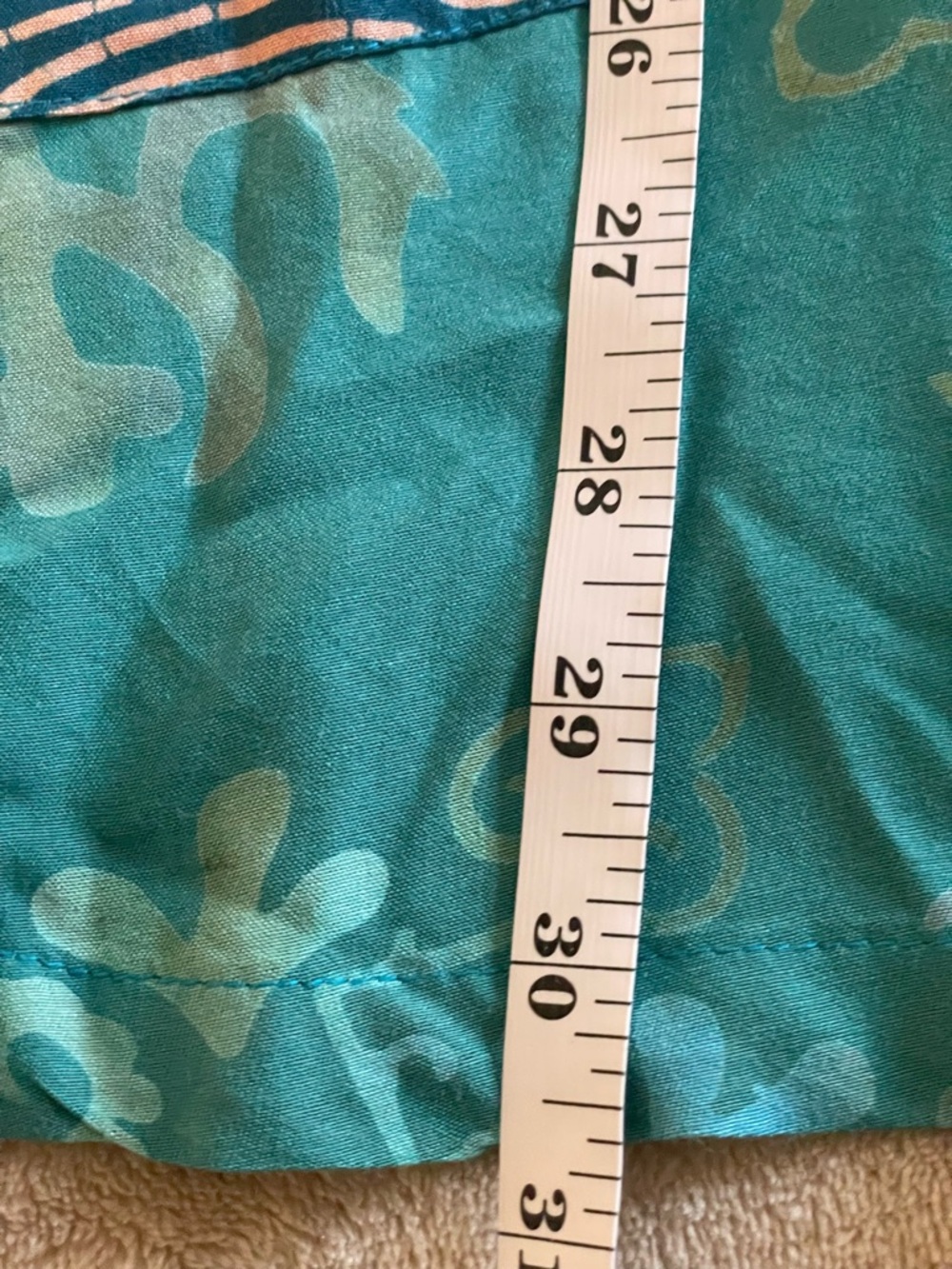 Teal Patchwork V-Neck Women's Top In Vibrant Patterns, size Medium. - Picture 5 of 5